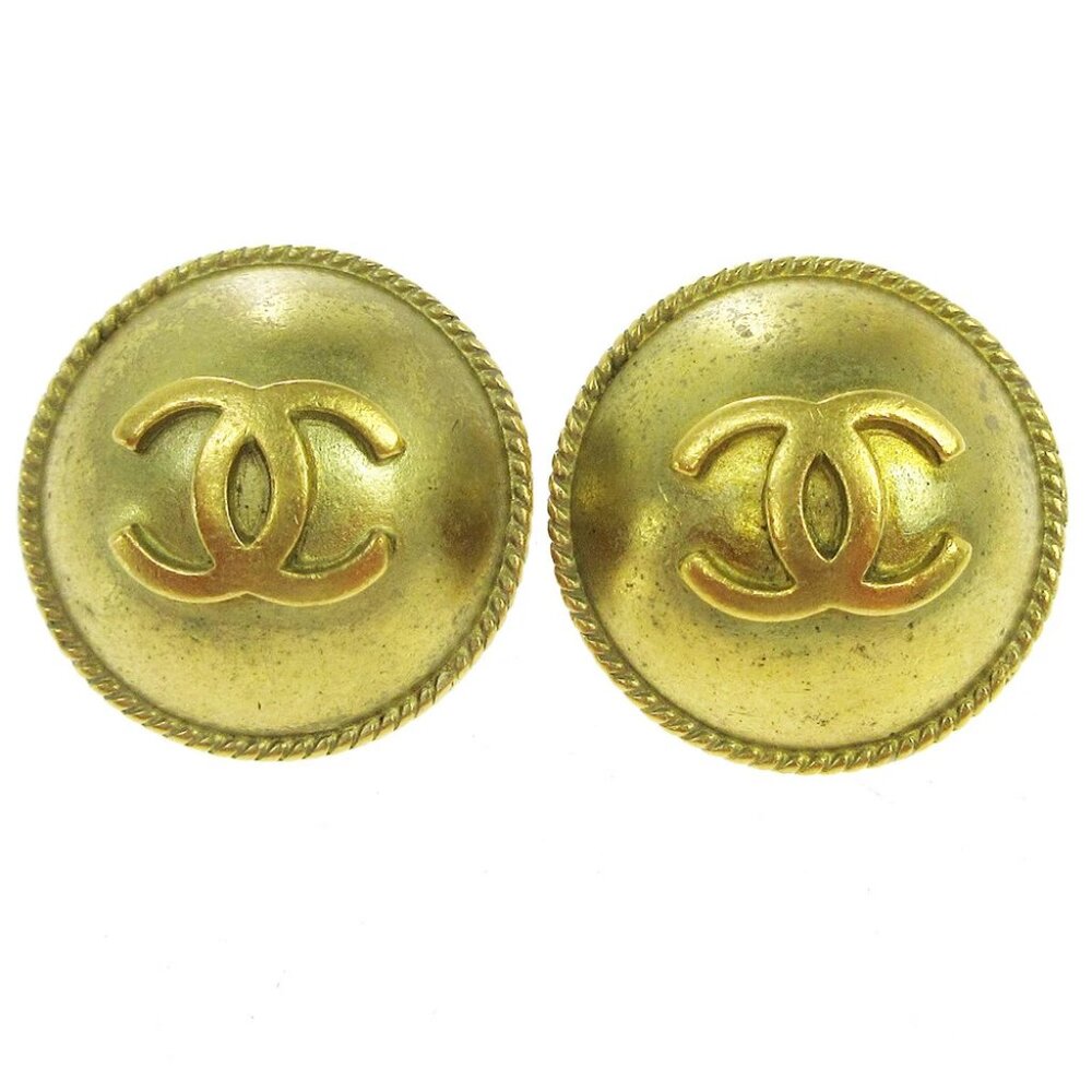 Chanel Button Earrings Clip-On Gold 94A AK38340h